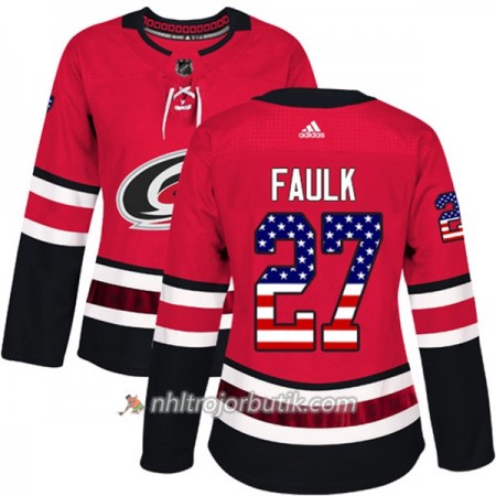 Dame Ishockey Carolina Hurricanes Tröja Justin Faulk 27 Adidas 2017-2018 Röd USA Flag Fashion Authentic